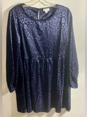 Umgee Navy Leopard Print Silky Midi Dress Size L Large